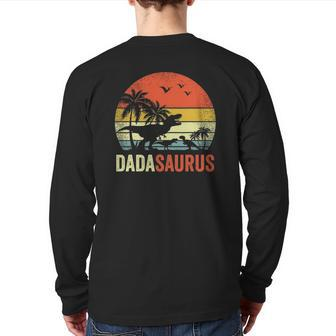 Mens Retro Vintage Dadasaurus 2 Two Kidsrex Daddy Back Print Long Sleeve T-shirt | Mazezy