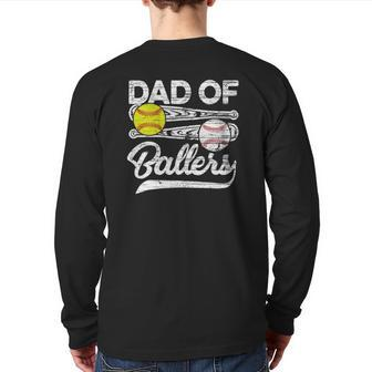 Mens Retro Vintage Father's Day Dad Softball Baseball Lover Back Print Long Sleeve T-shirt | Mazezy CA