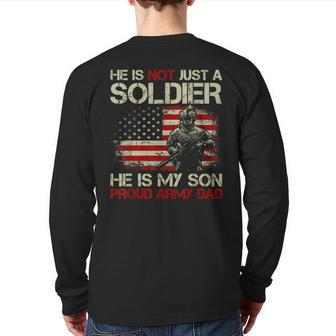 Mens She Is Not A Soldier He Is My Son Proud Army Dad T Back Print Long Sleeve T-shirt | Mazezy