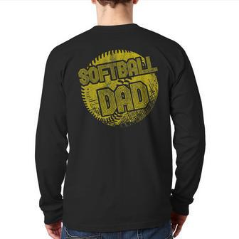 Mens Softball Dad Coach Player Father Daddy Father's Day Back Print Long Sleeve T-shirt | Mazezy