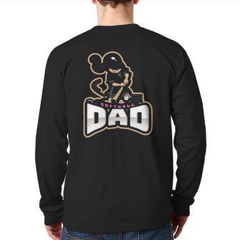 Mens Softball Dad Fastpitch Father's Day Back Print Long Sleeve T-shirt | Mazezy