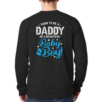 Mens Soon To Be A Daddy Of A Baby Boy New Dad Expecting Father Back Print Long Sleeve T-shirt | Mazezy
