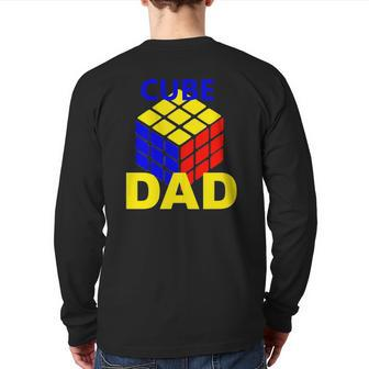Mens Speed Cube Cuber Dad Men Puzzle Cubing Father Back Print Long Sleeve T-shirt | Mazezy