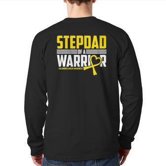 Mens Stepdad Childhood Cancer Awareness Survivor Ribbon Warrior Back Print Long Sleeve T-shirt | Mazezy