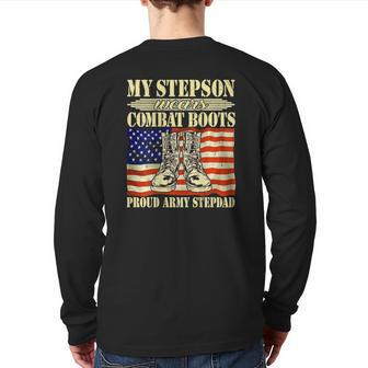 Mens My Stepson Wears Combat Boots Military Proud Army Stepdad Back Print Long Sleeve T-shirt | Mazezy
