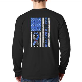 Mens T1d Dad Type 1 Diabetes American Flag Father's Day Idea Back Print Long Sleeve T-shirt | Mazezy