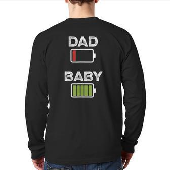Mens Tired Dad Low Battery Baby Full Charge Back Print Long Sleeve T-shirt | Mazezy