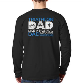 Mens Triathlon Dad Triathlete Back Print Long Sleeve T-shirt | Mazezy