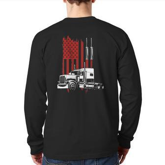 Mens Trucker American Flag Patriotic Truck Driver 4Th Of July Back Print Long Sleeve T-shirt | Mazezy