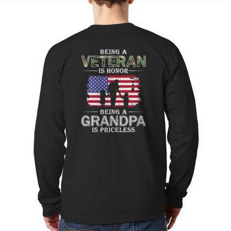 Mens Being A Veteran Is Honor Grandpa Is Priceless Back Print Long Sleeve T-shirt | Mazezy