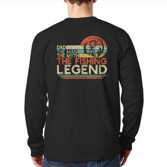 Mens Vintage Bass Fishing Dad Man The Myth The Legend Fisherman Back Print Long Sleeve T-shirt | Mazezy