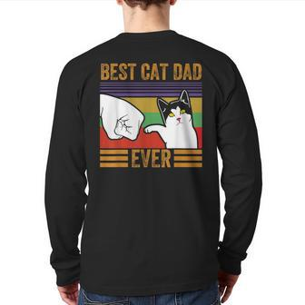 Mens Vintage Best Cat Dad Ever Men Bump Fit Fathers Day Back Print Long Sleeve T-shirt | Mazezy