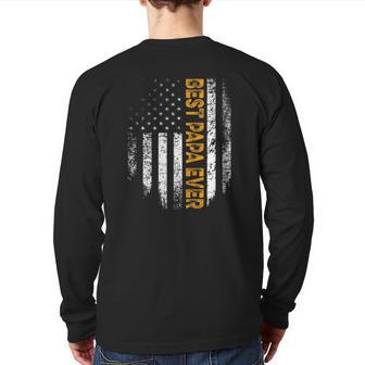 Mens Vintage Best Papa Ever Flag American Father's Day Back Print Long Sleeve T-shirt | Mazezy