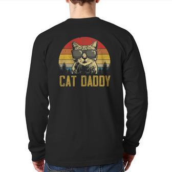 Mens Vintage Cat Daddy Father's Day Cat Lover Back Print Long Sleeve T-shirt | Mazezy AU
