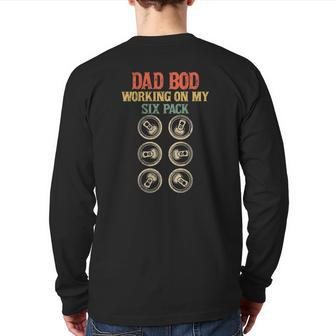Mens Vintage Dad Bod Working On My Six Pack Back Print Long Sleeve T-shirt | Mazezy