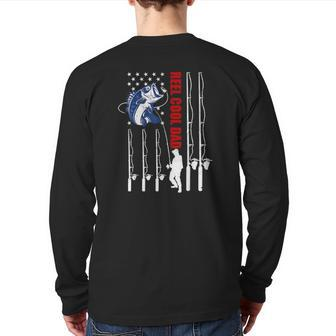 Mens Mens Vintage Fishing Dad Usa Flag Reel Cool Dad Father's Day Back Print Long Sleeve T-shirt | Mazezy