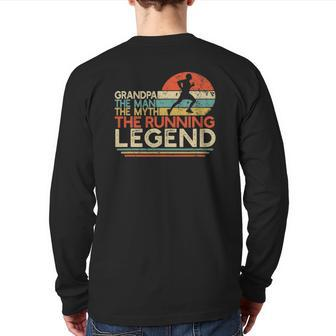 Mens Vintage Running Grandpa Man Myth Legend Marathon Runner Back Print Long Sleeve T-shirt | Mazezy
