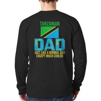 Mens Vintage Tanzanian Dad Tanzania Flag For Father's Day Back Print Long Sleeve T-shirt | Mazezy