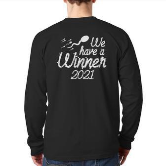 Mens We Have A Winner 2021 Pregnancy Announcement Dad Men Back Print Long Sleeve T-shirt | Mazezy