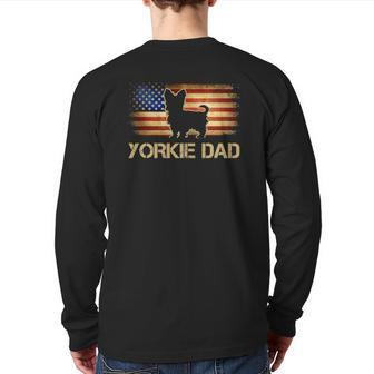 Mens Yorkie Dad Vintage American Flag Patriotic Yorkshire Terrier Back Print Long Sleeve T-shirt | Mazezy