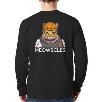 Meowscles Muscles Gym Sport Fitness Lifting Kitty Cat Lover Back Print Long Sleeve T-shirt | Mazezy UK
