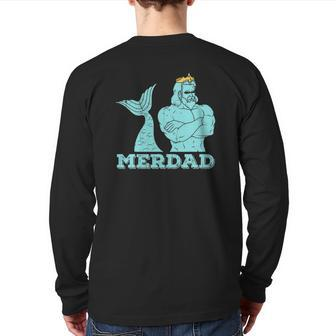 Merdad Security Merman Mermaid's Daddy Father's Day Dad Back Print Long Sleeve T-shirt | Mazezy