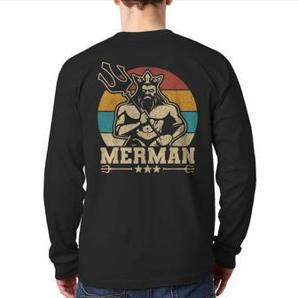 Merdaddy Mermaid Dad Costume Fathers Day Party Outfit Merman Back Print Long Sleeve T-shirt | Mazezy AU