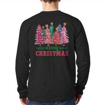 Merry And Bright Pink Christmas Tree Pink Christmas Costume Back Print Long Sleeve T-shirt - Monsterry AU
