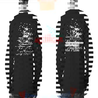Merry Christmas Vintage Plaid Snow Truck Tree Pickup Back Print Long Sleeve T-shirt - Monsterry