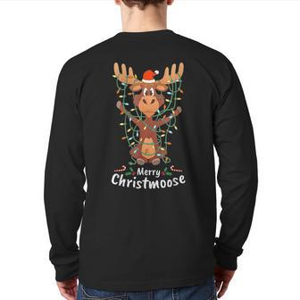 Merry Christmoose Christmas Moose Xmas Tree Lights Back Print Long Sleeve T-shirt - Thegiftio UK