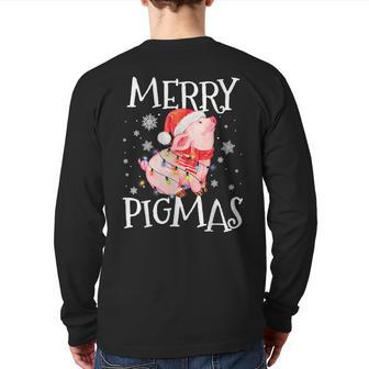 Merry Pigmas Pig Christmas Lights Tree Xmas Back Print Long Sleeve T-shirt - Monsterry UK