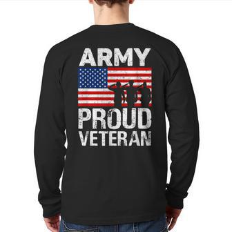 Military Red White Blue Flag Proud Army Veteran Back Print Long Sleeve T-shirt | Mazezy DE