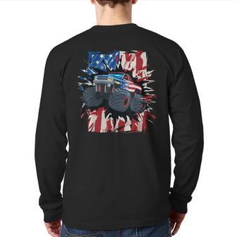 Monster Truck 4Th Of July Boys American Flag Usa Back Print Long Sleeve T-shirt - Monsterry DE
