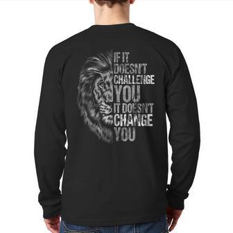 Motivation Workout And Gym Quotes Lion Mindset Training Back Print Long Sleeve T-shirt | Mazezy