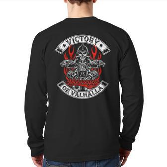 Motorcycle Norse Viking Victory Or Valhalla Dad Graphic Back Print Long Sleeve T-shirt - Monsterry UK