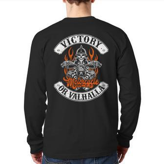 Motorcycle Norse Viking Victory Or Valhalla Men Dad Back Print Long Sleeve T-shirt | Mazezy