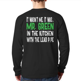 Mr Green Kitchen Lead Pipe Clue Back Print Long Sleeve T-shirt - Monsterry UK
