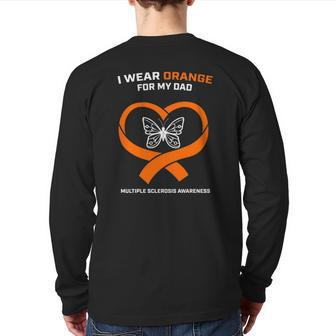 Ms Butterfly Father Dad Multiple Sclerosis Awareness Back Print Long Sleeve T-shirt | Mazezy