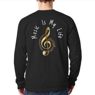 Music Is My Life Musical Note Back Print Long Sleeve T-shirt - Monsterry DE