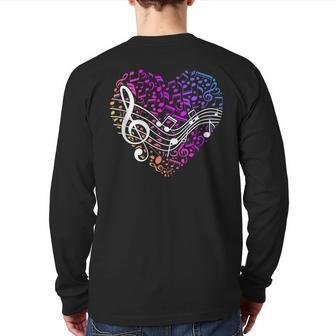 Musical Notes Heart Treble Clef Music Back Print Long Sleeve T-shirt - Monsterry