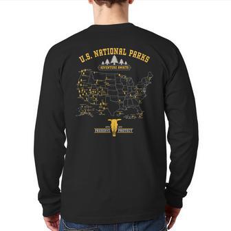 National Parks Map Vintage American Hiking Camping Back Print Long Sleeve T-shirt - Monsterry CA