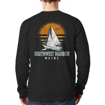 Nautical Boat Southwest Harbor Maine Yacht Club Back Print Long Sleeve T-shirt - Monsterry
