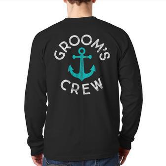 Nautical Groomsmen Wedding Party Groom's Crew Anchor Back Print Long Sleeve T-shirt - Monsterry DE
