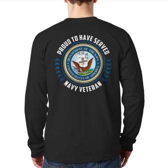 Navy Veteran Proud To Have Served In The Us Navy Back Print Long Sleeve T-shirt | Mazezy CA