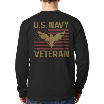 Navy Veteran Vintage Us Flag Patriot Veteran Day Back Print Long Sleeve T-shirt | Mazezy