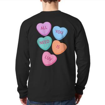 All You Need Is Luv Hearts Candy Love Valentine's Back Print Long Sleeve T-shirt - Monsterry AU