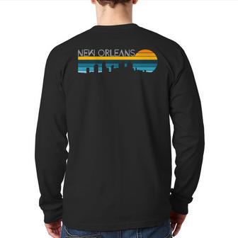 New Orleans Skyline Vintage Retro Sunset New Orleans City Back Print Long Sleeve T-shirt - Monsterry AU