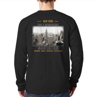 New York The 5 Boroughs Manhattan Bronx Queens Staten Island Back Print Long Sleeve T-shirt - Monsterry AU