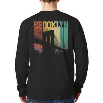 New York City Brooklyn Bridge Vintage Retro Skyline Nyc Ny Back Print Long Sleeve T-shirt - Seseable