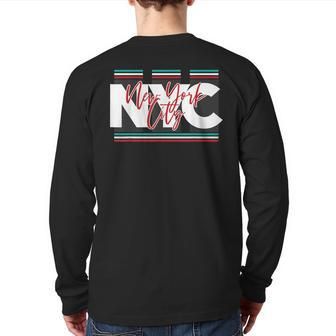 New York City Nyc Usa Big Apple Retro Typography Vintage Back Print Long Sleeve T-shirt - Monsterry